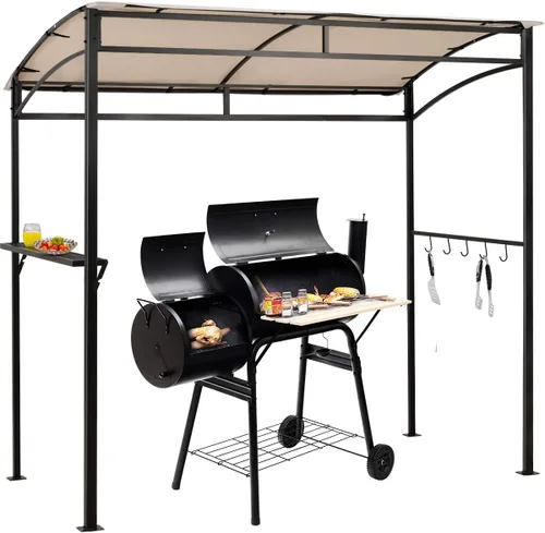 Miniatura 9 de Tangkula Cenador de parrilla de 7 pies, toldo para barbacoa de patio con estante para servir y ganchos de almacenamiento, refugio curvado con marco