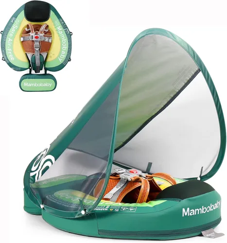 Mambobaby - Flotador de piscina para bebé con toldo no inflable, sólido, mejorado, suave, impermeable, agradable a la piel, material de tela para