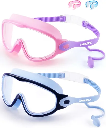 Miniatura 10 de WIN.MAX Paquete de 2 gafas de natación antiniebla, anti rayos UV, visión transparente para hombres, mujeres, niños y niñas, gafas de natación
