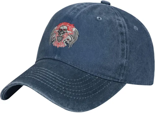 Cowboy Hat Trendy Hats for Man and Women Djustable Four Season Outdoor Baseball Cap of Hell Skull with Angel Navy Blue