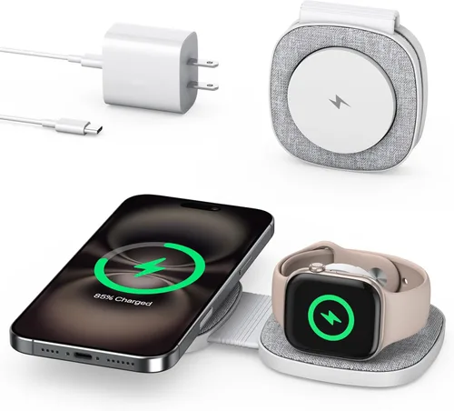 Miniatura 9 de Cargador inalámbrico plegable 2 en 1 Mag-Safe para iPhone 16 15 14 13 12 Series, Apple Watch Series/Ultra/SE, Airpods/Pro, cargador Magsafe portátil