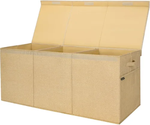 Miniatura 11 de BALEINE Contenedores de almacenamiento de tela extra grandes con tapa, cajas de almacenamiento plegables cestas con divisor para organización