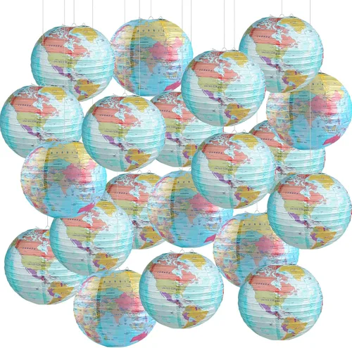 Miniatura 8 de 10 linternas de papel con mapa del mundo, 10 pulgadas, globos de papel, linternas de mapa, decoración de aula, mapa de viaje, linterna de papel