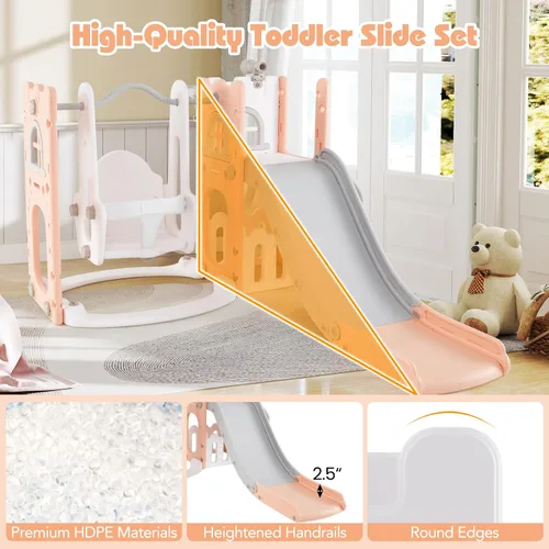 Miniatura 6 de Costzon Juego de Columpio y Tobogán 7 en 1 para Niños Pequeños, Conjunto de Juego Independiente con Tobogán para Niños Pequeños con Columpio, Aro
