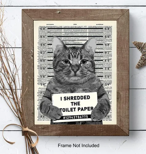 Miniatura 8 de Decoración de pared de gato culpable – Arte de pared de gato – Arte de diccionario – Póster humorístico de 8 x 10 pulgadas, imagen Mugshot