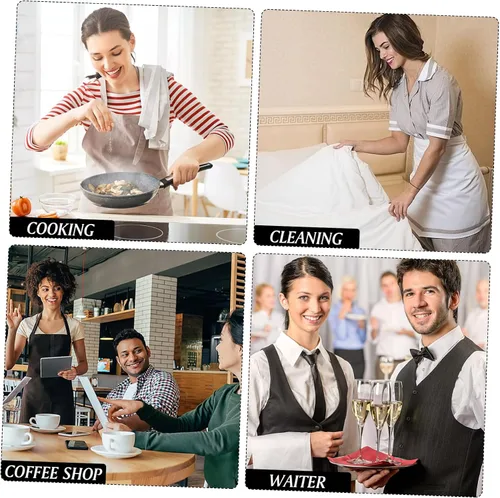 Miniatura 3 de ULTECHNOVO Delantal de trabajo unisex para mujer y hombre, delantal de cocina con bolsillos dobles, cintura corta, color blanco, 27.6x19.3 in, Negro