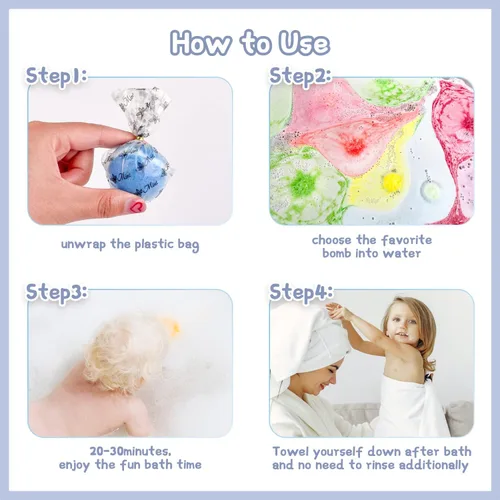 Miniatura 6 de Bombas de baño para niños, 12 bombas de baño con juguetes de cristal sorpresa en el interior, hechos a mano naturales y orgánicos para baño, regalo