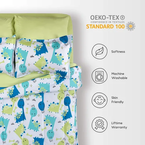 Miniatura 7 de SLEEP ZONE Juego de edredón para niños, tamaño matrimonial/queen, súper lindo y suave, ropa de cama para niños en una bolsa, juego de 7 piezas