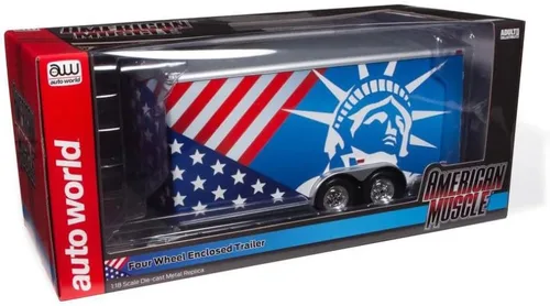 Miniatura 7 de ModelToyCars Remolque cerrado de cuatro ruedas, rojo, blanco y azul Acme AMM1284 1/18 escala fundido a troquel modelo réplica