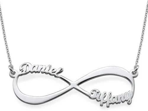 MYKA - Collar con dije de infinito personalizado con nombre para parejas joyería de amor eterno con 1 o 2 nombres plata de ley chapado en oro