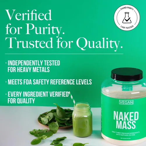 Miniatura 5 de NAKED Vegan Mass - Ganador de peso vegano de chocolate - 1,280 calorías, sin OGM, sin soja ni gluten, sin ingredientes artificiales - 8 libras a