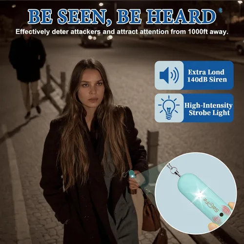 Miniatura 2 de Alarma de seguridad personal recargable para mujeres - Llavero de alarma de seguridad de autodefensa de 140 dB con luz estroboscópica, dispositivos