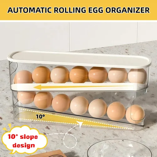 Miniatura 7 de Soporte para huevos para refrigerador, organizador automático de huevos rodante para refrigerador, dispensador de huevos apilable de 2 capas