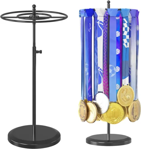 Miniatura 14 de Soporte para Medallas y Organizador de Estante para Trofeos, Soporte Robusto de Madera para Premios de Carreras con 25 Ganchos de Acero, Soporte