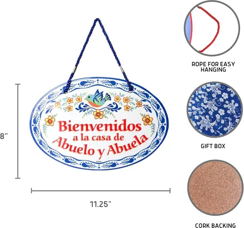 Miniatura 2 de Oktoberfest Haus - Obra de arte tradicional latina "Bienvenidos a la Casa de Abuelo y Abuela", de cerámica de 8.75 x 6 pulgadas, letrero de puerta