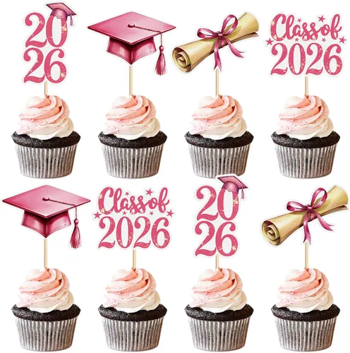 Miniatura 9 de Ercadio 36 piezas 2026 adornos para cupcakes con purpurina negra y dorada para graduación senior So Proud Of You Senior Class of 2026 Way to Go