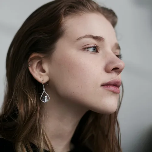 Miniatura 185 de Aretes colgantes de plata de ley con diseño de árbol de la vida, flor, abeja, animales, gato, colibrí, piedra lunar, turquesa, aretes con cierre
