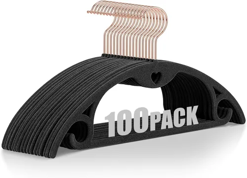 Miniatura 10 de Paquete de 50 perchas de terciopelo: perchas de fieltro resistentes para camisas, suéteres, sin protuberancias de hombro, antideslizantes, delgadas