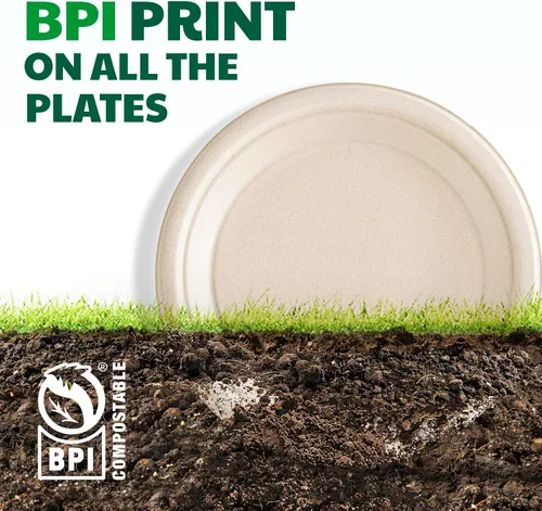 Miniatura 7 de Biodegradable Bagasse - 125 platos de papel compostables, platos desechables resistentes de 6 pulgadas, platos de postre a granel para fiestas