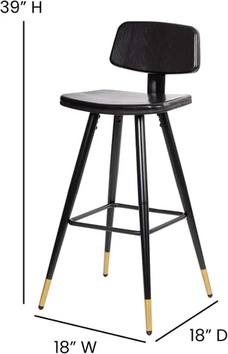 Miniatura 3 de Flash Furniture Kora Taburetes de bar de respaldo bajo de grado comercial, tapicería LeatherSoft negra, marco de hierro negro, reposapiés integrado
