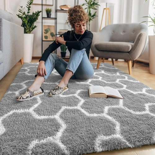 Miniatura 74 de EVOIONOS - Alfombra redonda gris para dormitorio, 5x5 pies; alfombras circulares suaves y esponjosas para sala de estar, alfombras de felpa peludas