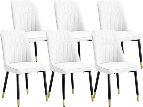 Miniatura 11 de Juego de 2 sillas de comedor modernas, sillas de comedor de piel sintética con cojín grueso y patas de metal, sillas de cocina negras para comedor