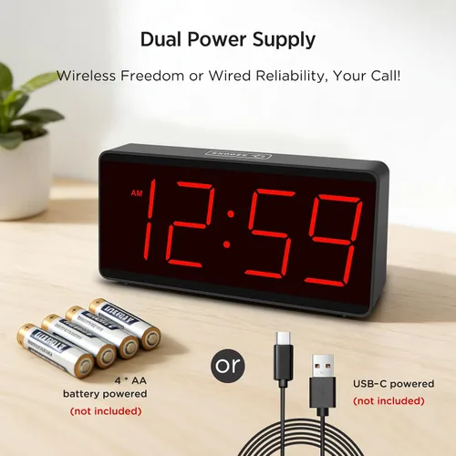 Miniatura 2 de Peakeep Reloj digital con pilas, reloj despertador para dormitorios, con 4 reguladores de intensidad grandes inalámbricos, para personas mayores