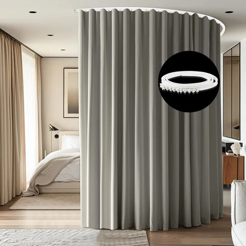 Miniatura 13 de Divisor de habitación con rieles para cortinas montadas en el techo, juego extra ancho de cortinas opacas con rieles flexibles para dormitorio