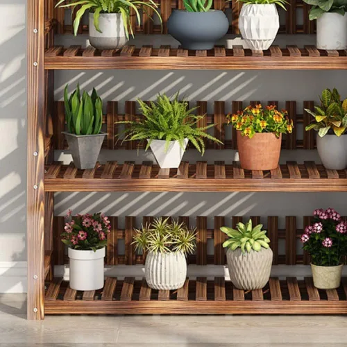 Miniatura 6 de Soporte de madera para plantas de 4 niveles, fácil de montar, estante de madera multifuncional para plantas, soporte de madera para múltiples