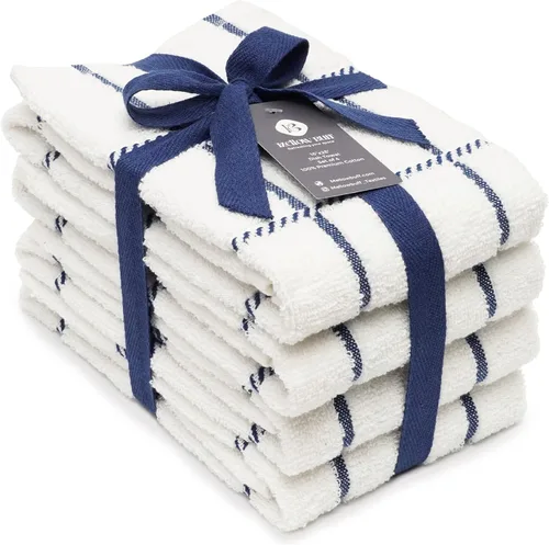 Toallas de cocina de rizo 100% algodón, paquete de 4 cuadros, 16 x 26 pulgadas, toallas de cocina súper suaves y absorbentes, perfectas para Azul