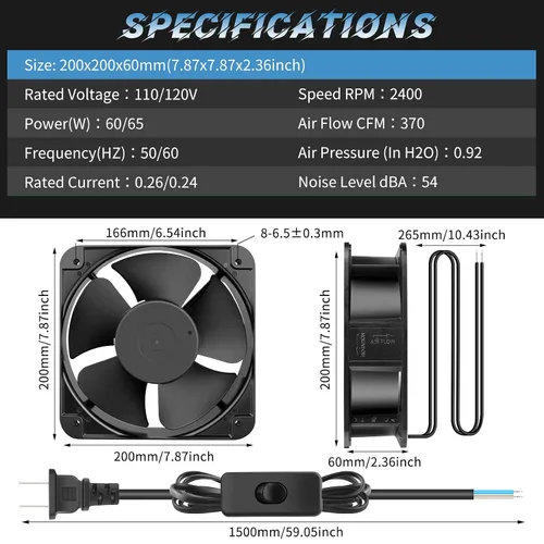Miniatura 6 de Ventilador axial de metal para muffins AC 110V 120V 4.724 in x 0.984 in doble bola de alto rendimiento ventilador de caja pequeña para proyectos