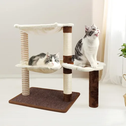 Miniatura 6 de SONGWAY Poste rascador para gatos con hamaca, árbol para gatos de 27.5 pulgadas con poste de sisal natural, hamaca de cama para gatos adultos