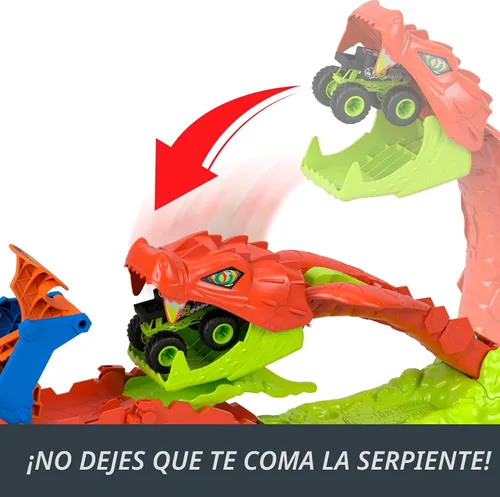 Miniatura 3 de Hot Wheels Conjunto de Juguetes de Camiones Monstruo, Juego de Pista Snake Slam Takedown con Vehículo Exclusivo Bone Shaker a Escala 1:64, Incluye