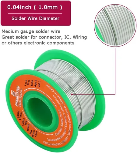 Miniatura 3 de Alambre de soldadura sin plomo Flujo de núcleo de colofonia 0.039 in Electrónica Diámetro de soldadura 0.04in Sin plomo 1.76oz 1.76 oz Sn99 Ag0.3