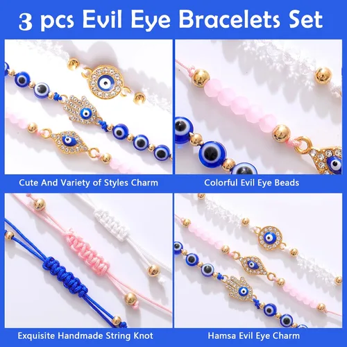 Miniatura 2 de BONITTER Pulseras contra el mal de ojo, pulseras de mejor amiga, pulsera a juego para pareja, amistad, novio, novia, regalo de San Valentín