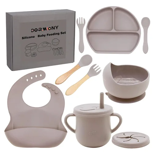 Miniatura 16 de Juego de alimentación para bebés 100% de silicona, sin BPA, con ventosa, plato dividido, juego de platos de autoalimentación para niños pequeños