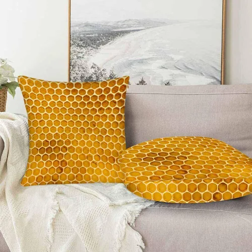Miniatura 5 de Juego de 2 fundas de almohada de panal de abeja de 18 x 18 pulgadas, color amarillo miel, abstracto, fundas de almohada cuadradas de terciopelo