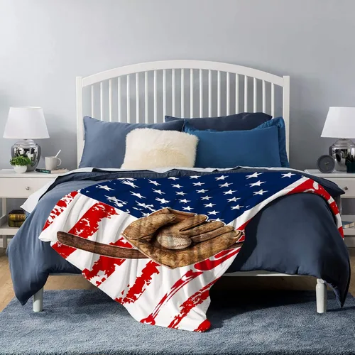 Miniatura 5 de Manta suave y acogedora con bandera de Estados Unidos de béisbol para niños, niñas, bebés, recién nacidos, manta de recepción de Navidad, 40 x 30