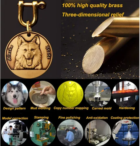 Miniatura 3 de Etiquetas de identificación para mascotas de cobre puro, etiquetas de nombre de perro personalizadas en relieve 3D con letras personalizadas