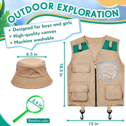 Miniatura 3 de Ramede Kids Safari Explorer Vest and Hat Explorer Costume for Fishing Adventure Camping Boy Girls Cosplay