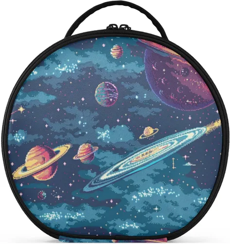 Miniatura 12 de senya Bolsa redonda para cosméticos, estuche de viaje para maquillaje, bolsa organizadora de maquillaje con divisores ajustables, portátil