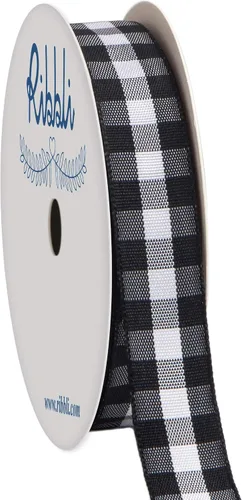 Miniatura 16 de Ribbli Cinta de Guinga Negra y Blanca, 100% Poliéster con Borde Tejido, 0,64 cm x 9,14 metros, Cinta a Cuadros, Cinta de Cuadros de Búfalo (Negra 1)