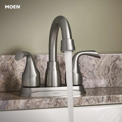 Miniatura 6 de Moen Idora – Grifo de lavabo de baño con dos asas, centrado, de níquel cepillado resistente a las manchas, con montaje de desagüe, 84115SRN