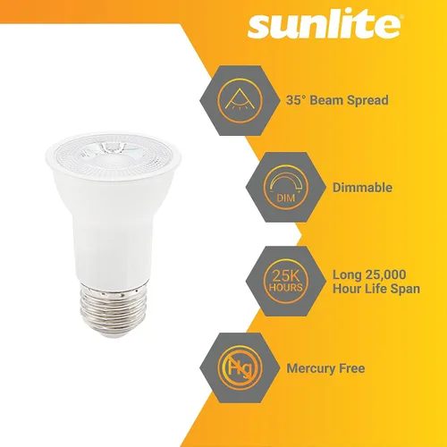 Miniatura 3 de Sunlite Foco LED PAR16 empotrable de cuello largo, 7 vatios, (reemplazo halógeno de 75 W), 500 lúmenes, base mediana (E26), regulable, certificación
