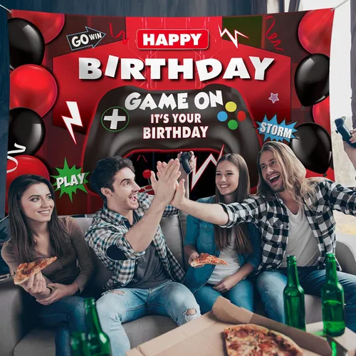 Miniatura 4 de Sumind Telón de fondo de videojuegos de feliz cumpleaños, decoración de fiesta de videojuegos, telón de fondo de cumpleaños para niños, fondo