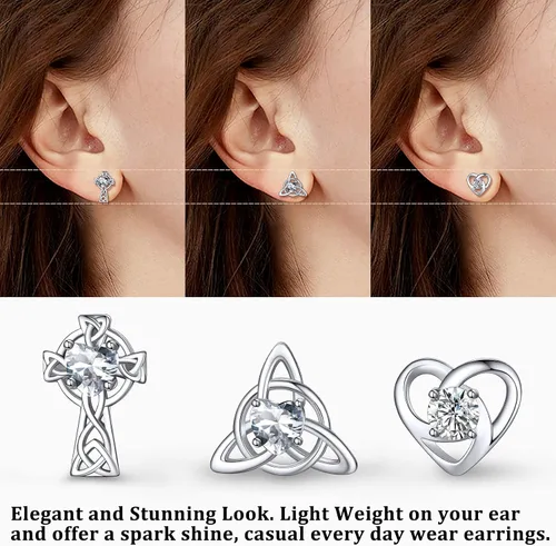 Miniatura 5 de Bestyle Pendiente celta de plata de ley 925 con piedras para mujeres y niñas, bonito adorno de nudo celta con piedra natal encanto, joyería