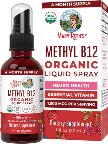 MaryRuth Organics Spray líquido de vitamina B12 | Vegano, sin OMG, sin gluten | Suplemento orgánico USDA | Apoyo energético y del sistema nervioso |
