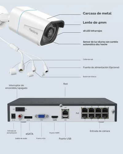 Miniatura 7 de REOLINK Sistema de cámara de seguridad 4K - H.265 4 cámaras de seguridad PoE cableadas con detección de vehículos personales, 8MP/4K 8CH NVR