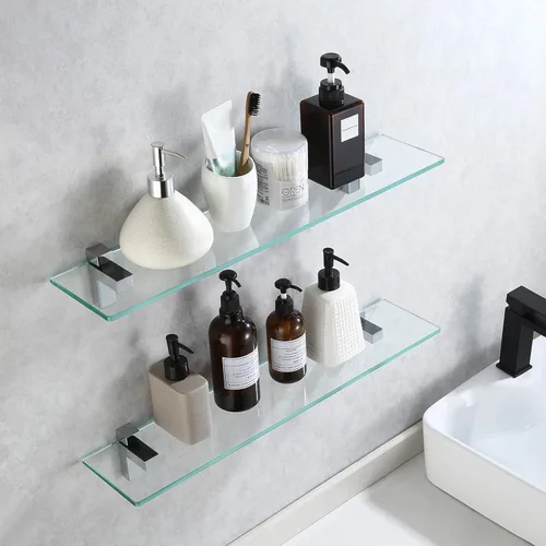 Miniatura 2 de KES Estante de vidrio para baño, estante de baño de 23.6 pulgadas con vidrio templado y soporte de cromo pulido montado en la pared, paquete de 2