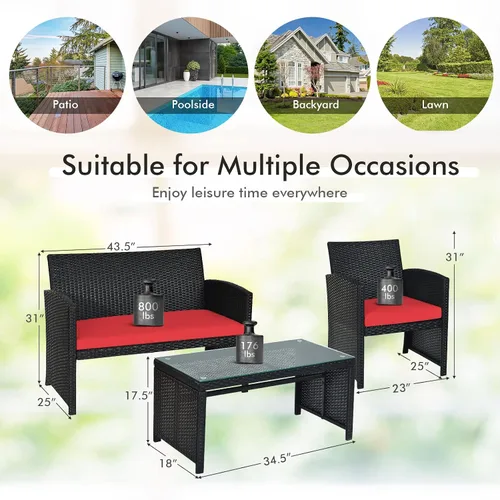 Miniatura 5 de DORTALA Juego de muebles de mimbre para patio de 4 piezas, sofás de ratán para exteriores con juegos de bistró con mesa auxiliar para patio, balcón